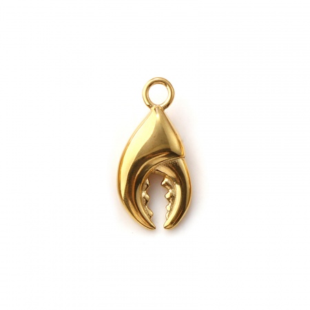 Picture of 1 Piece Eco-friendly PVD Vacuum Plating Waterproof Anti-Tarnish Hypoallergenic 304 Stainless Steel Ocean Jewelry Charms 18K Real Gold Plated Crab Claw 3D 23mm x 11mm