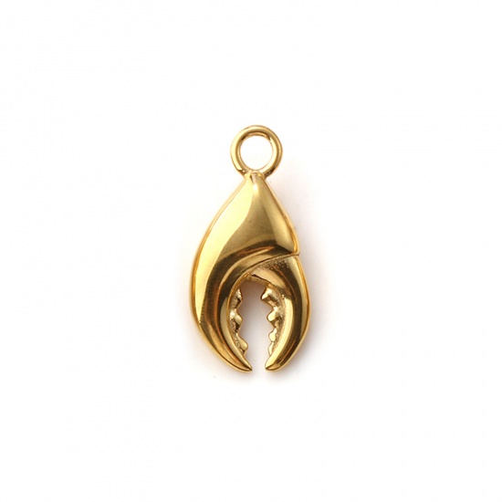 Picture of 1 Piece Eco-friendly PVD Vacuum Plating 304 Stainless Steel Ocean Jewelry Charms 18K Real Gold Plated Crab Claw 3D 23mm x 11mm