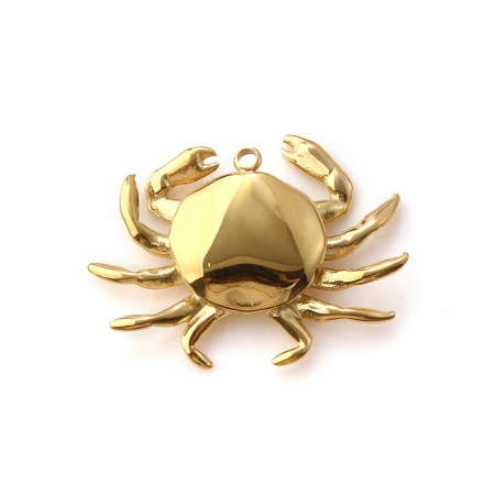 Picture of 1 Piece Eco-friendly PVD Vacuum Plating Waterproof Anti-Tarnish Hypoallergenic 304 Stainless Steel Ocean Jewelry Pendants 18K Real Gold Plated Crab Animal 3D 3.2cm x 2.5cm