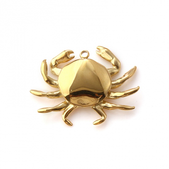 Picture of 1 Piece Eco-friendly PVD Vacuum Plating 304 Stainless Steel Ocean Jewelry Pendants 18K Real Gold Plated Crab Animal 3D 3.2cm x 2.5cm