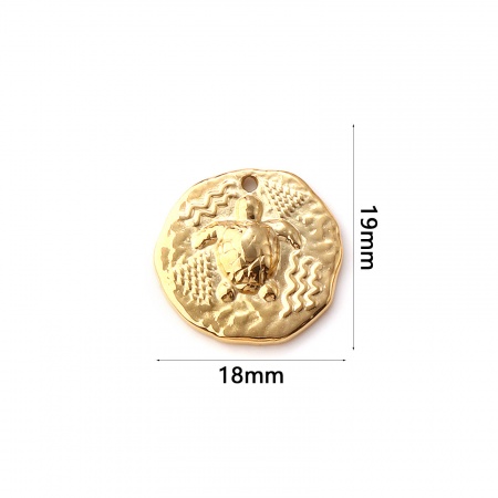 Picture of 1 Piece Eco-friendly PVD Vacuum Plating Waterproof Anti-Tarnish Hypoallergenic 304 Stainless Steel Ocean Jewelry Charms 18K Real Gold Plated Irregular Tortoise 19mm x 18mm