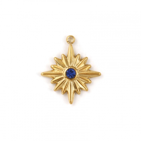 1 Stück Umweltfreundliche PVD-Vakuumbeschichtung 304 Edelstahl Galaxis Charms 18K Echtgold plattiert Stern Blau Zirkonia 22mm x 19mm