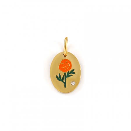 Imagen de 1 Unidad Recubrimiento al Vacío PVD Ecológico Impermeable Antioxidante Hipoalergénico 304 Acero Inoxidable Octubre Flor del Mes de Nacimiento Colgantes 18K Oro Real Chapado Naranja Esmalte Óvalo Maravilla Claro Circón Artificial 20mm x 11mm