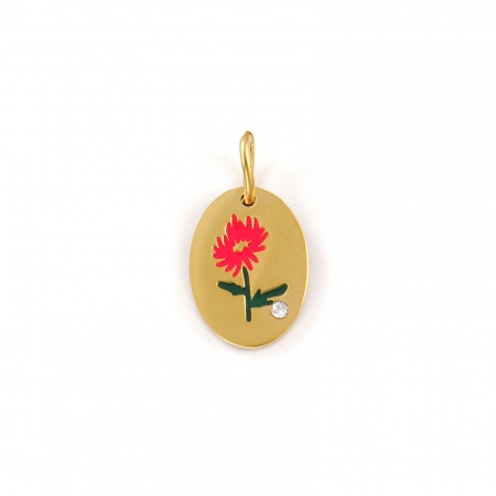 Imagen de 1 Unidad Recubrimiento al Vacío PVD Ecológico Impermeable Antioxidante Hipoalergénico 304 Acero Inoxidable Noviembre Flor del Mes de Nacimiento Colgantes 18K Oro Real Chapado Rosa Intenso Esmalte Óvalo Crisantemo Claro Circón Artificial 20mm x 11mm