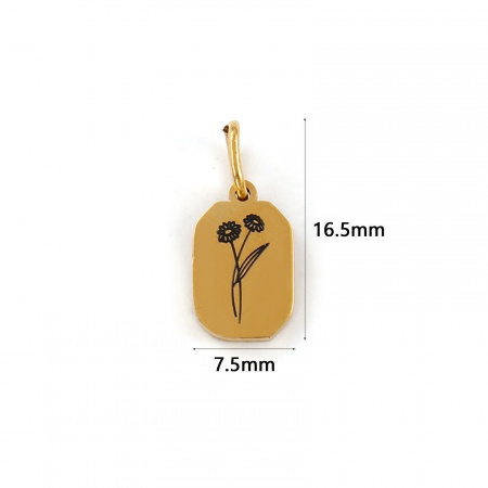 Picture of 1 Piece Eco-friendly PVD Vacuum Plating Waterproof Anti-Tarnish Hypoallergenic 304 Stainless Steel April Birth Month Flower Charms 18K Real Gold Plated Octagon Daisy Flower 16mm x 7.5mm