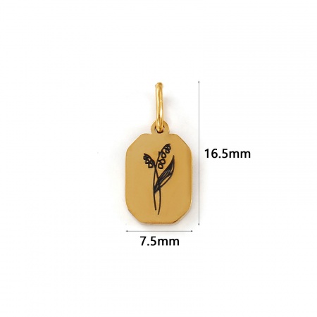 Imagen de 1 Unidad Recubrimiento al Vacío PVD Ecológico Impermeable Antioxidante Hipoalergénico 304 Acero Inoxidable Puede Flor del Mes de Nacimiento Colgantes 18K Oro Real Chapado Octágono Lirio de los Valles 16mm x 7.5mm