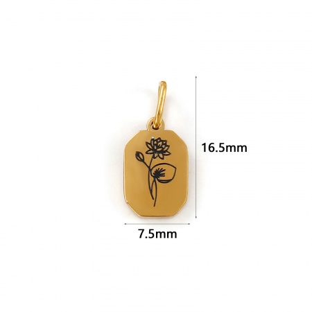 Imagen de 1 Unidad Recubrimiento al Vacío PVD Ecológico Impermeable Antioxidante Hipoalergénico 304 Acero Inoxidable Julio Flor del Mes de Nacimiento Colgantes 18K Oro Real Chapado Octágono Flor de Lirio de Agua 16mm x 7.5mm