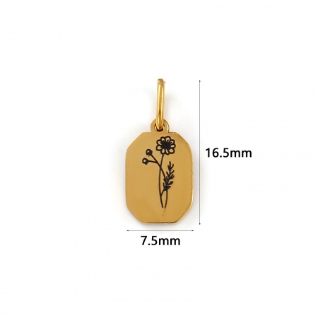 Imagen de 1 Unidad Recubrimiento al Vacío PVD Ecológico Impermeable Antioxidante Hipoalergénico 304 Acero Inoxidable Octubre Flor del Mes de Nacimiento Colgantes 18K Oro Real Chapado Octágono Flor Cosmos 16mm x 7.5mm