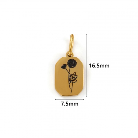 Imagen de 1 Unidad Recubrimiento al Vacío PVD Ecológico Impermeable Antioxidante Hipoalergénico 304 Acero Inoxidable Noviembre Flor del Mes de Nacimiento Colgantes 18K Oro Real Chapado Octágono Crisantemo 16mm x 7.5mm