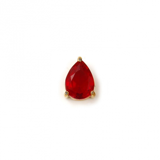 Bild von 1 Stück Umweltfreundliche PVD-Vakuumbeschichtung 304 Edelstahl Januar Monatsstein Charms 18K Echtgold plattiert Tropfen Mini Rot Zirkonia 9mm x 6mm