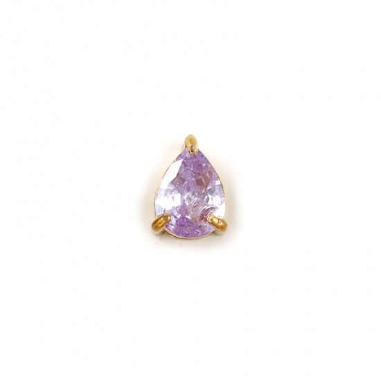 Bild von 1 Stück Umweltfreundliche PVD-Vakuumbeschichtung 304 Edelstahl Februar Monatsstein Charms 18K Echtgold plattiert Tropfen Mini Helllila Zirkonia 9mm x 6mm