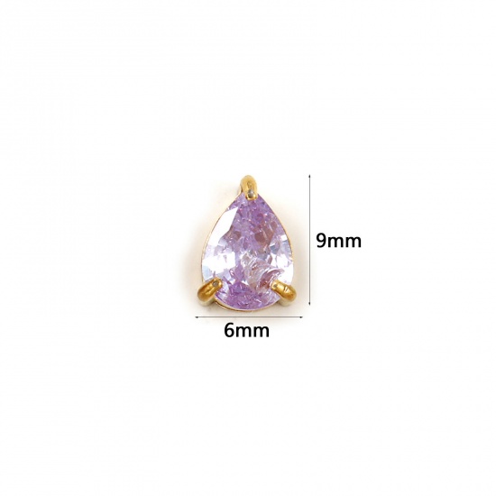 Bild von 1 Stück Umweltfreundliche PVD-Vakuumbeschichtung 304 Edelstahl Februar Monatsstein Charms 18K Echtgold plattiert Tropfen Mini Helllila Zirkonia 9mm x 6mm