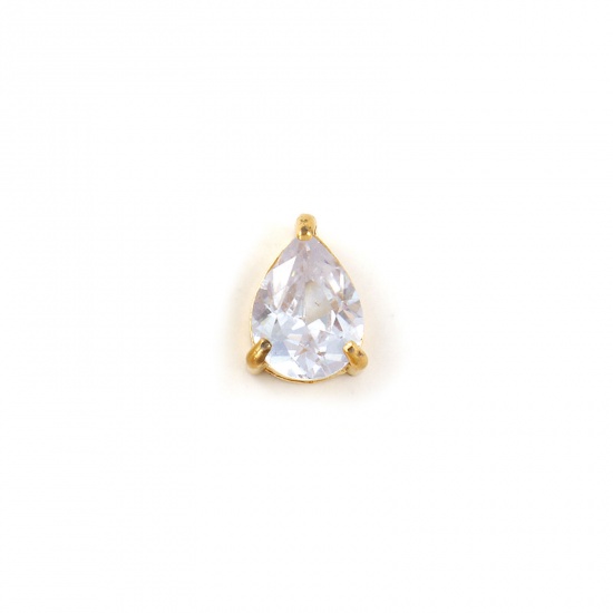 Bild von 1 Stück Umweltfreundliche PVD-Vakuumbeschichtung 304 Edelstahl April Monatsstein Charms 18K Echtgold plattiert Tropfen Mini Klar Zirkonia 9mm x 6mm