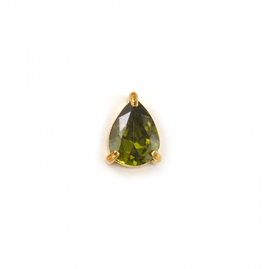 Bild von 1 Stück Umweltfreundliche PVD-Vakuumbeschichtung 304 Edelstahl August Monatsstein Charms 18K Echtgold plattiert Tropfen Mini Olivgrün Zirkonia 9mm x 6mm