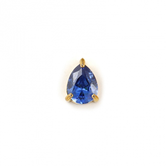 Bild von 1 Stück Umweltfreundliche PVD-Vakuumbeschichtung 304 Edelstahl September Monatsstein Charms 18K Echtgold plattiert Tropfen Mini Knallblau Zirkonia 9mm x 6mm