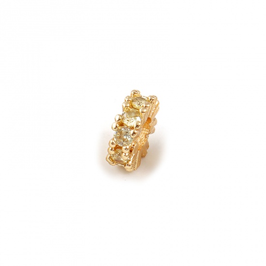 2 PCs Eco-friendly Brass Birthstone Spacer Beads For DIY Bracelet Jewelry Making Findings Drilled 18K Real Gold Plated November Round Disc Pale Yellow Cubic Zirconia 8mm Dia., Hole: Approx 3.5mm の画像
