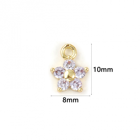 Bild von 2 PCs Brass Birthstone Charms 18K Gold Plated June Flower Mini Mauve Cubic Zirconia 10mm x 8mm