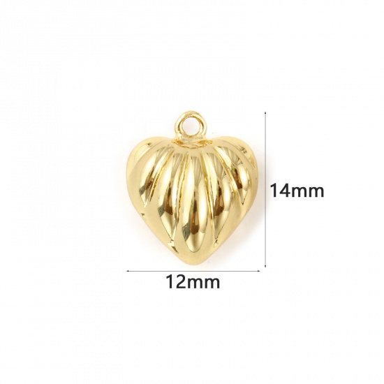 Immagine di 2 Pz Ecologico Ottone San Valentino Ciondoli 18K Vero Oro Placcato Cuore Striscia 3D 14mm x 12mm