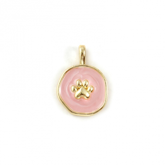 Immagine di 2 Pz Ecologico Ottone Memoriale dell'animale Ciondoli 18K Vero Oro Placcato Rosa Smalto Irregolare Orma di Zampa Madreperla 19.5mm x 14mm