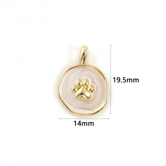 Immagine di 2 Pz Ecologico Ottone Memoriale dell'animale Ciondoli 18K Vero Oro Placcato Bianco Sporco Smalto Irregolare Orma di Zampa Madreperla 19.5mm x 14mm