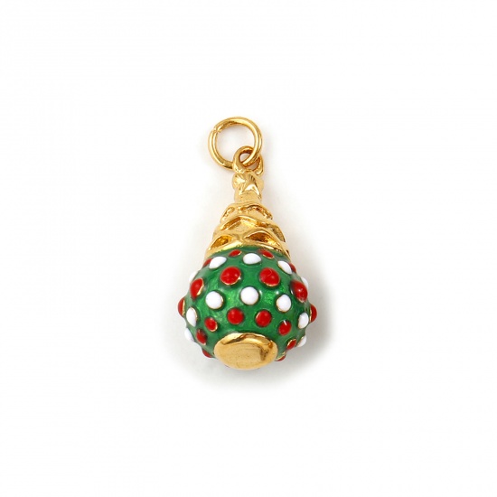 Immagine di 1 Pz Placcatura Sottovuoto PVD Ecologica 304 Acciaio Inossidabile Ciondoli 18K Vero Oro Placcato Verde Smalto Bagattella di Natale 3D 26mm x 12mm