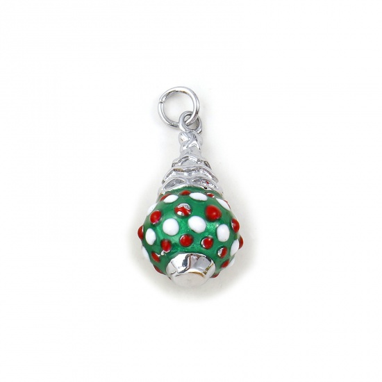 Immagine di 1 Pz Ecologico 304 Acciaio Inossidabile Ciondoli Tono Argento Verde Smalto Bagattella di Natale 3D 26mm x 12mm