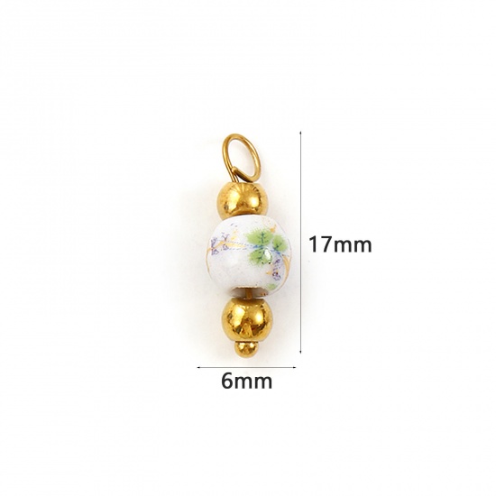 Immagine di 2 Pz Ecologico 304 Acciaio Inossidabile & Ceramica Ciondoli Placcato Oro 18K Multicolore Tondo Orchidea 17mm x 6mm