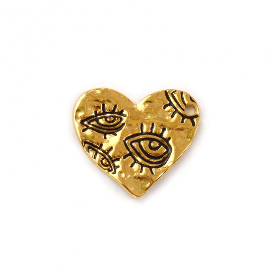 Imagen de 2 Unidades Recubrimiento al Vacío PVD Ecológico 304 Acero Inoxidable día de San Valentín Colgantes 18K Oro Real Chapado Negro Esmalte Corazón Ojo 27mm x 24mm