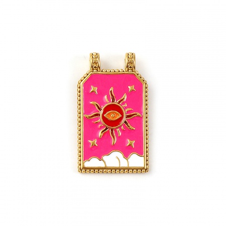 Immagine di 1 Pz Placcatura Sottovuoto PVD Ecologica Impermeabile Anti-Ossidante Ipoallergenico 304 Acciaio Inossidabile Galassia Ciondoli Pendenti 18K Vero Oro Placcato Rosso Prugna Smalto Esagono Sole 3cm x 1.8cm