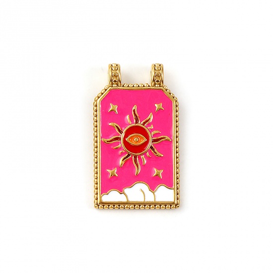 Imagen de 1 Unidad Recubrimiento al Vacío PVD Ecológico 304 Acero Inoxidable Galaxia Colgantes 18K Oro Real Chapado Fucsia Esmalte Hexágono Sol 3cm x 1.8cm