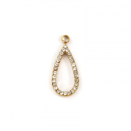 Picture of 2 PCs Eco-friendly PVD Vacuum Plating 304 Stainless Steel Geometric Charms 18K Gold Plated Drop Hollow Clear Cubic Zirconia 21mm x 9mm