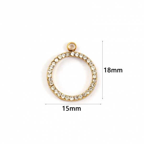 Immagine di 2 Pz Placcatura Sottovuoto PVD Ecologica 304 Acciaio Inossidabile Geometrico Ciondoli Placcato Oro 18K Tondo Filigrana Trasparente Cubic Zirconiae 18mm x 15mm