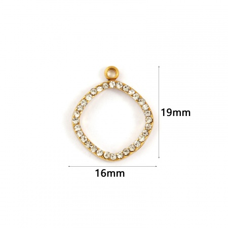 Picture of 2 PCs Eco-friendly PVD Vacuum Plating 304 Stainless Steel Geometric Charms 18K Gold Plated Rhombus Hollow Clear Cubic Zirconia 19mm x 16mm