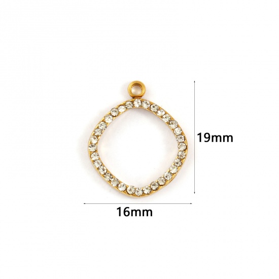 Immagine di 2 Pz Placcatura Sottovuoto PVD Ecologica 304 Acciaio Inossidabile Geometrico Ciondoli Placcato Oro 18K Rombo Filigrana Trasparente Cubic Zirconiae 19mm x 16mm