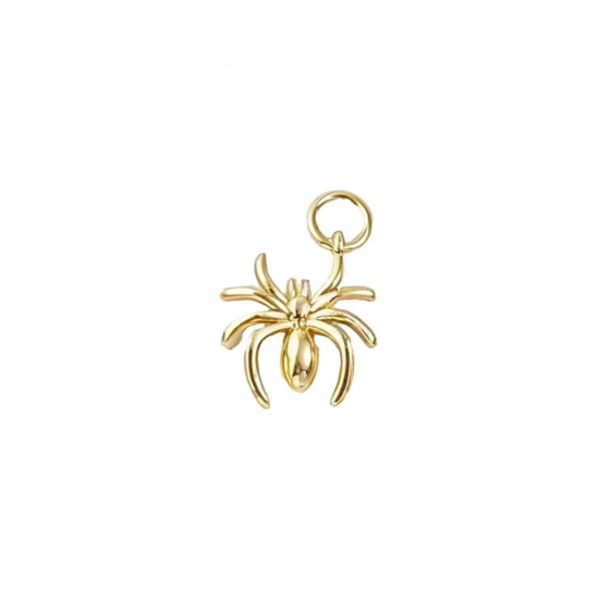 Изображение 2 PCs Eco-friendly Brass Charms 18K Real Gold Plated Halloween Spider Animal 16mm x 11mm
