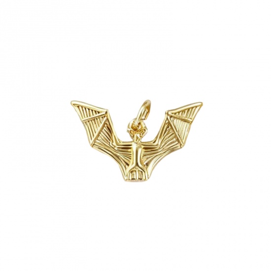 Изображение 2 PCs Eco-friendly Brass Charms 18K Real Gold Plated Halloween Bat Animal 21mm x 13mm