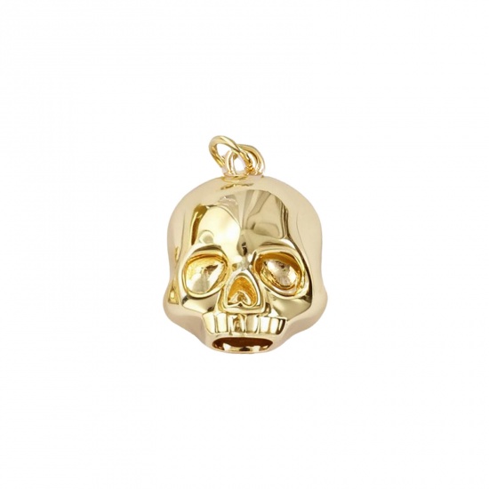 Изображение 2 PCs Eco-friendly Brass Halloween Charms 18K Real Gold Plated Skull 21mm x 15mm