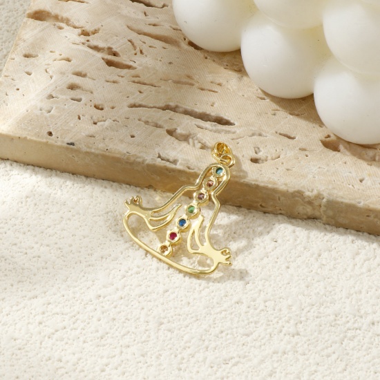 Image de 2 Pcs Pendentifs Religieux Respectueux de la Nature en Laiton Plaqué Or Véritable 18K Humain Yoga Micro Pave à Zircone Cubique Multicolore 3.1cm x 2.8cm