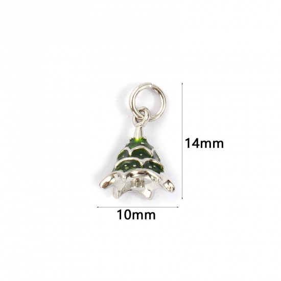 Изображение 2 PCs Eco-friendly Brass Charms Real Platinum Plated Green Enamel Christmas Tree 3D 14mm x 10mm