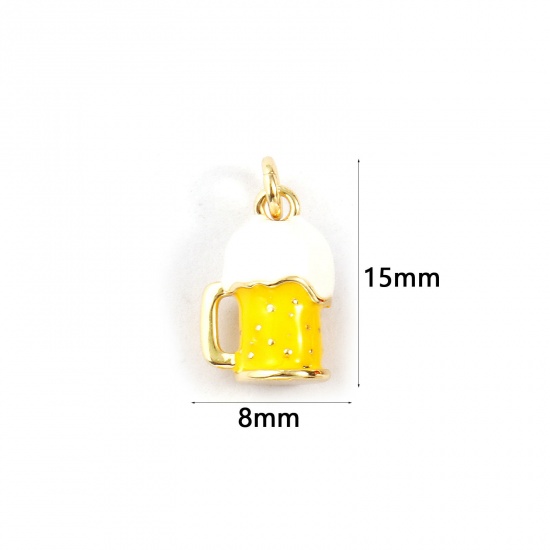 Immagine di 2 PCs Eco-friendly Brass Charms 18K Real Gold Plated Yellow Enamel Beer Mug 3D 15mm x 8mm