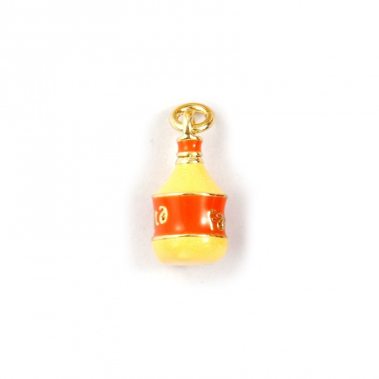 Immagine di 2 PCs Eco-friendly Brass Charms 18K Real Gold Plated Yellow Enamel Fizzy Soft Drinks 3D 16mm x 7mm