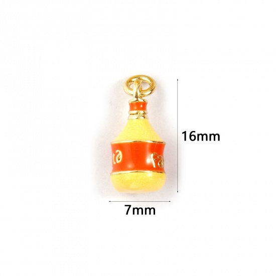 Immagine di 2 PCs Eco-friendly Brass Charms 18K Real Gold Plated Yellow Enamel Fizzy Soft Drinks 3D 16mm x 7mm