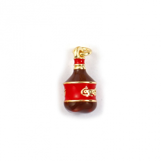 Immagine di 2 PCs Eco-friendly Brass Charms 18K Real Gold Plated Coffee Enamel Fizzy Soft Drinks 3D 16mm x 7mm