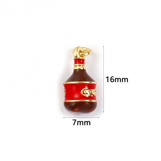 Immagine di 2 PCs Eco-friendly Brass Charms 18K Real Gold Plated Coffee Enamel Fizzy Soft Drinks 3D 16mm x 7mm
