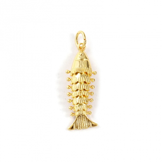 1 Piece Brass Ocean Jewelry Pendants 18K Gold Plated Goldfish 3D Movable 3.9cm x 1.2cm の画像