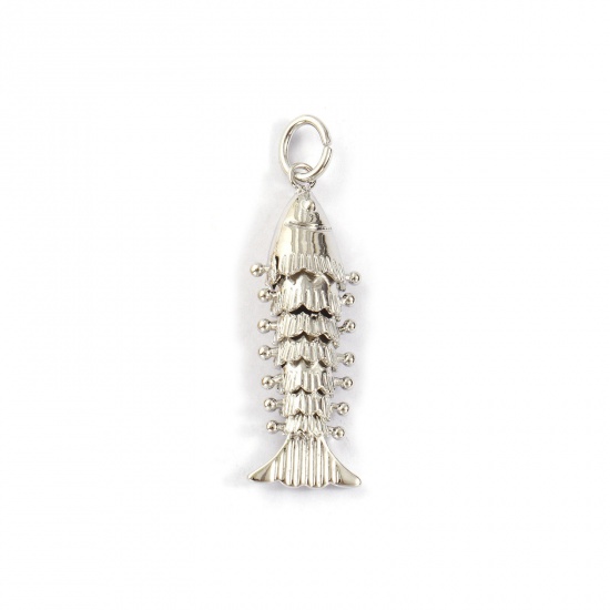 1 Piece Brass Ocean Jewelry Pendants Platinum Plated Goldfish 3D Movable 3.9cm x 1.2cm の画像