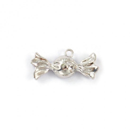 Immagine di 2 PCs Brass Christmas Charms Platinum Plated Candy Star Micro Pave Clear Cubic Zirconia 21mm x 10mm