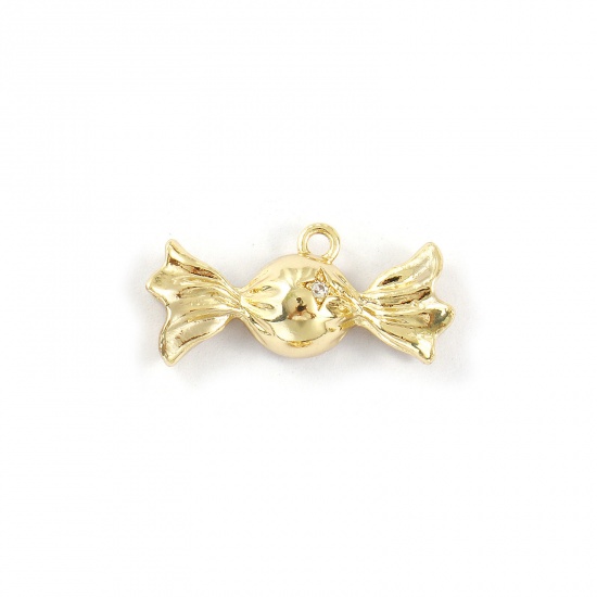 Immagine di 2 PCs Brass Christmas Charms 18K Gold Plated Candy Star Micro Pave Clear Cubic Zirconia 21mm x 10mm