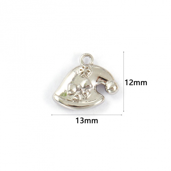 Immagine di 2 PCs Brass Charms Platinum Plated Christmas Hats Bowknot 13mm x 12mm