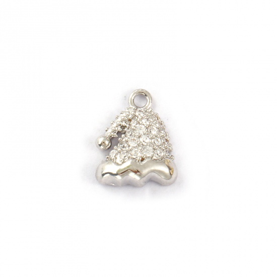 Immagine di 2 PCs Brass Charms Platinum Plated Christmas Hats Micro Pave Clear Cubic Zirconia 12mm x 10mm